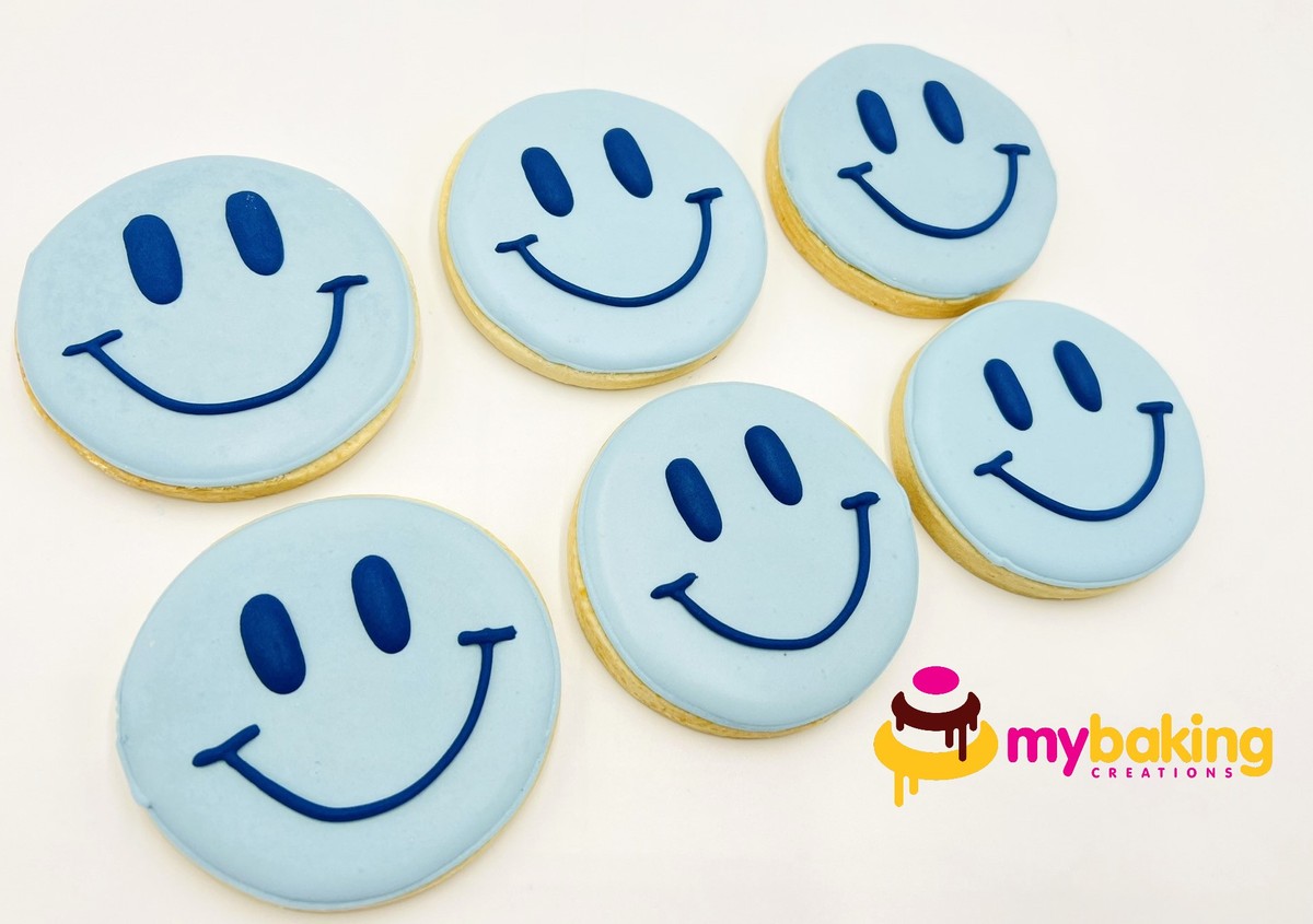 Custom hand-piped smiley face cookies Bay Area